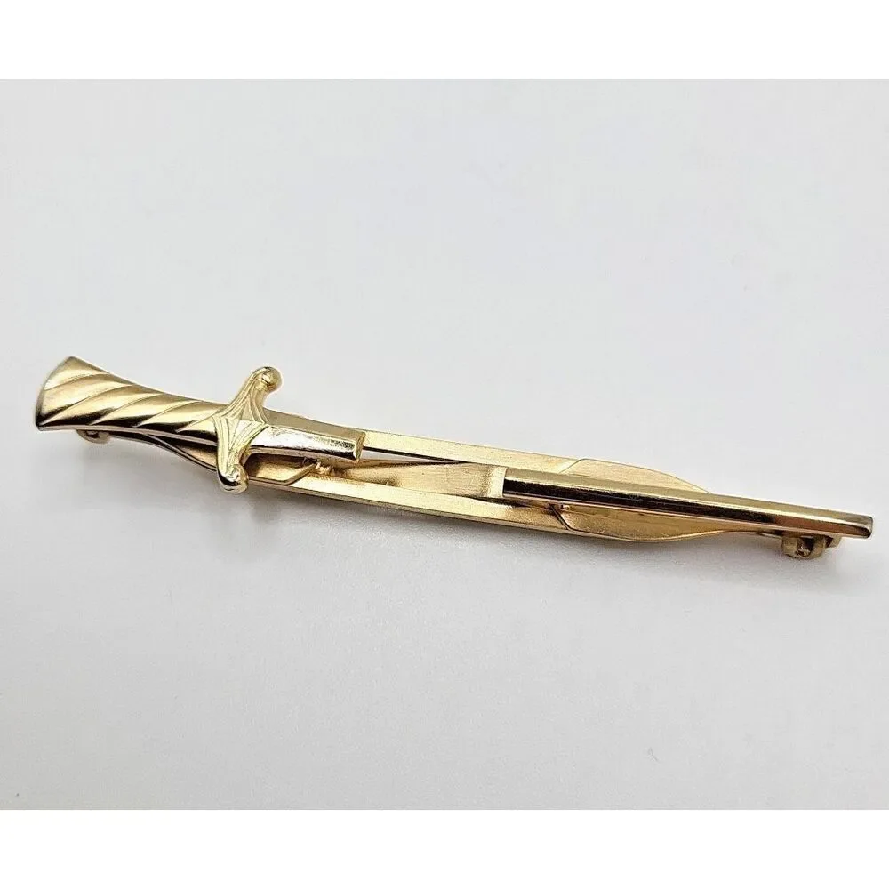 Vintage Goldtone Half Sword  Tie Clip 3.5in wide